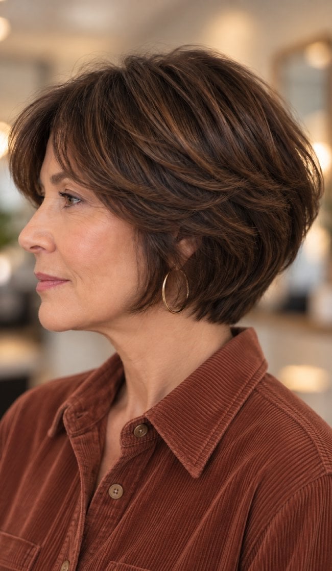 Dark Brown Stacked Bob With Soft Volume