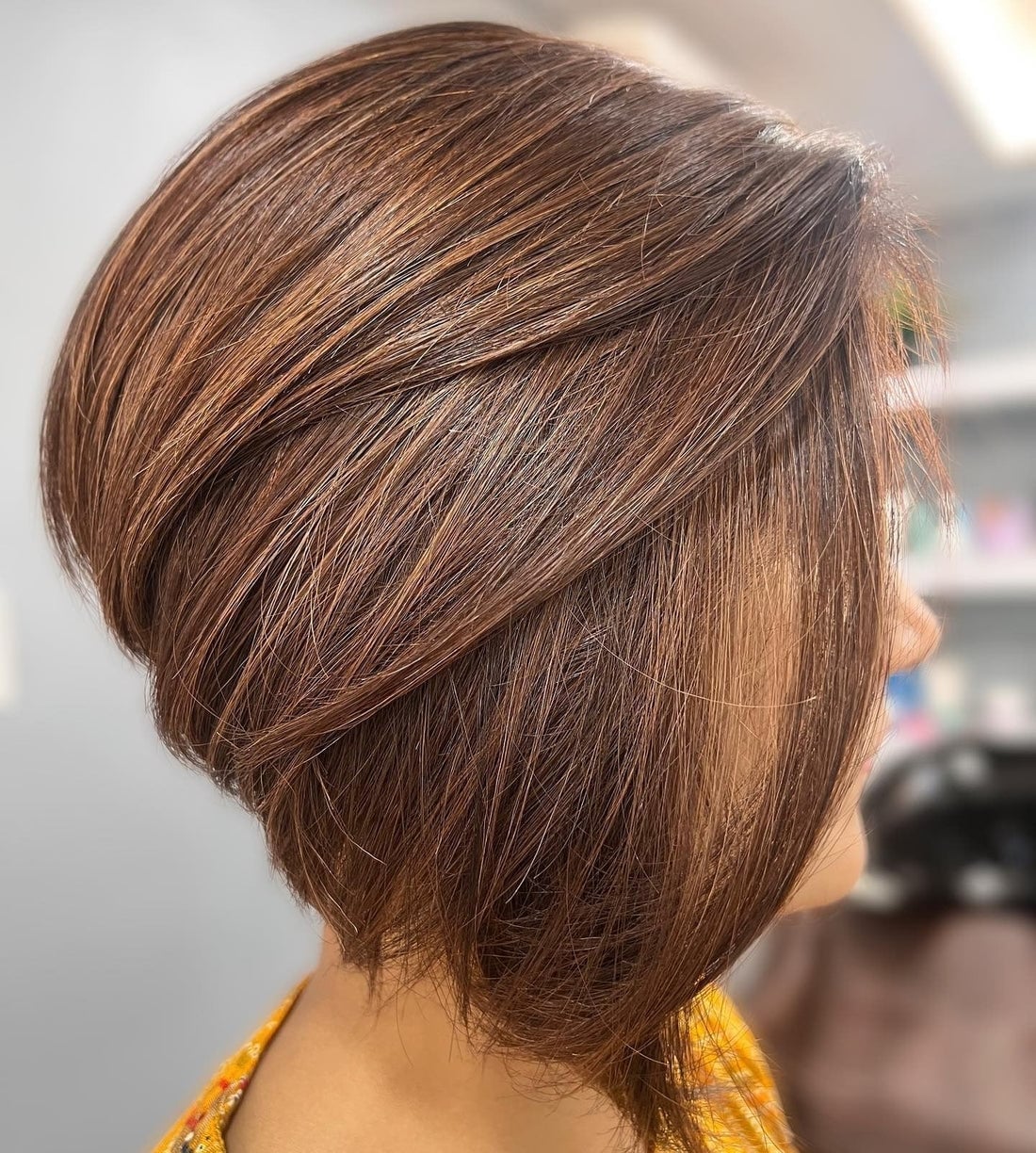 Dark Brown Stacked Bob With Dramatic Stacking
