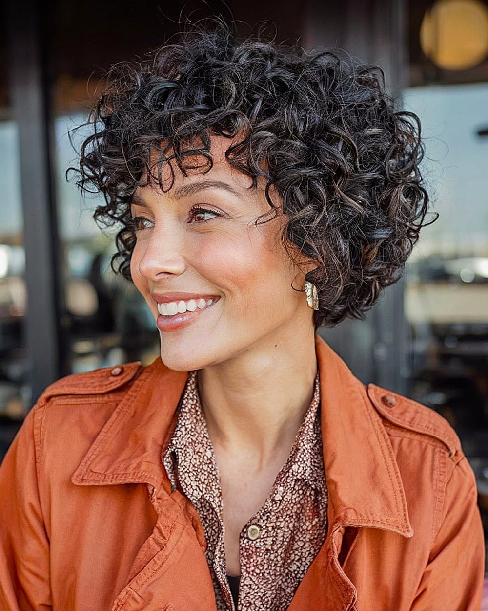 Dark Brown Stacked Bob With Honey Highlights