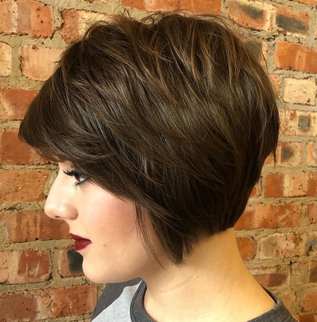 Dark Brown Stacked Bob With Choppy Bangs