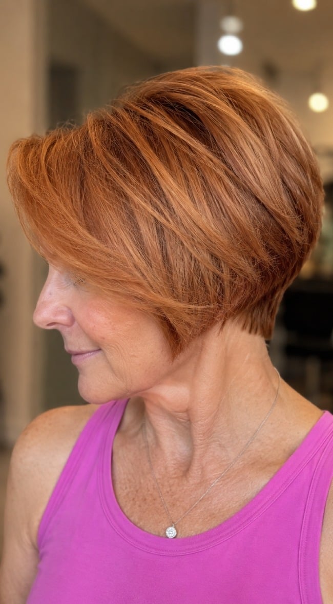 Copper Stacked Bob With Wavy Layers