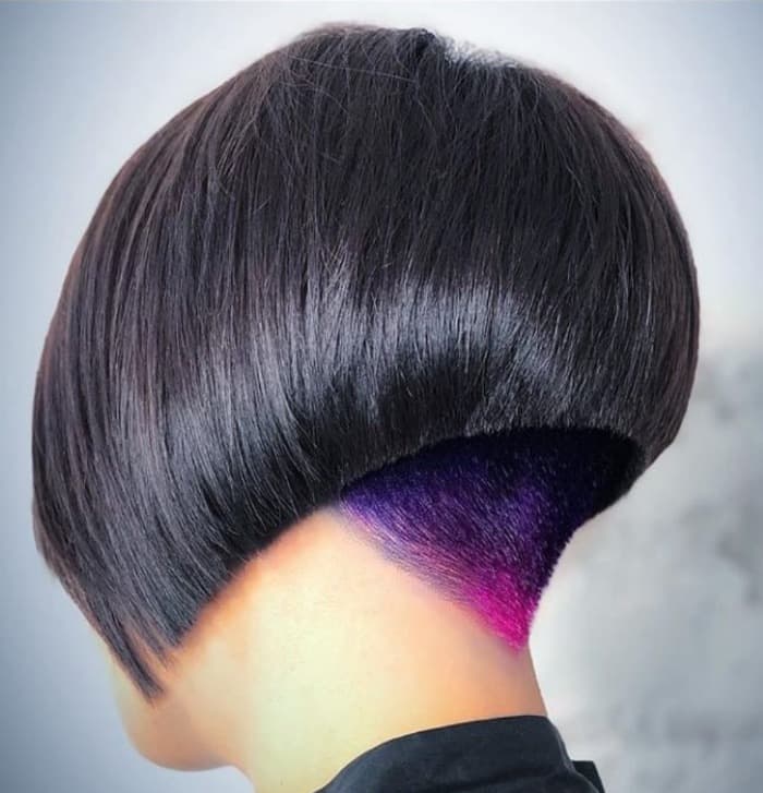 Sleek Black Stacked Bob With Vibrant Undercut