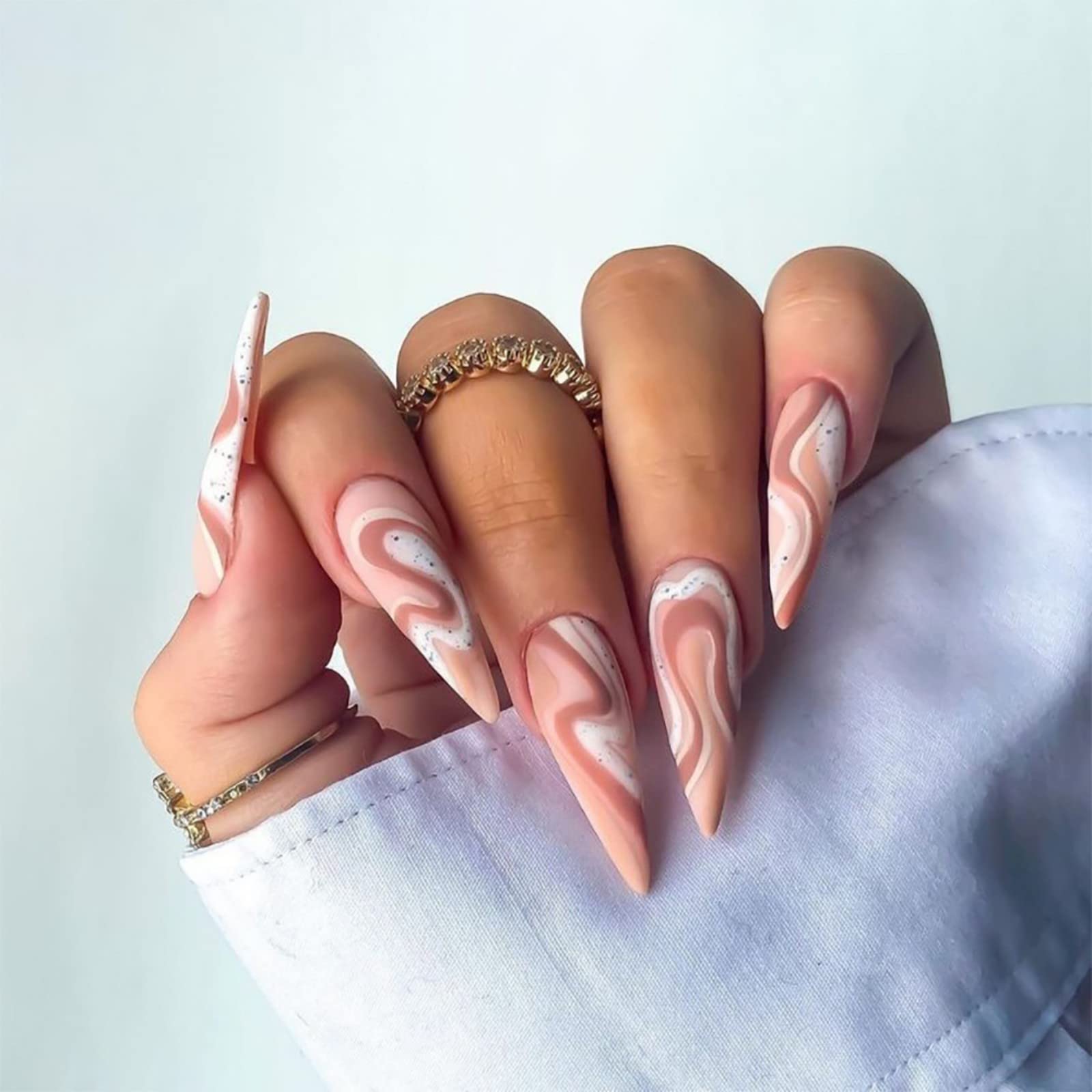 Nude Base Matte Swirl Long Stiletto Nails
