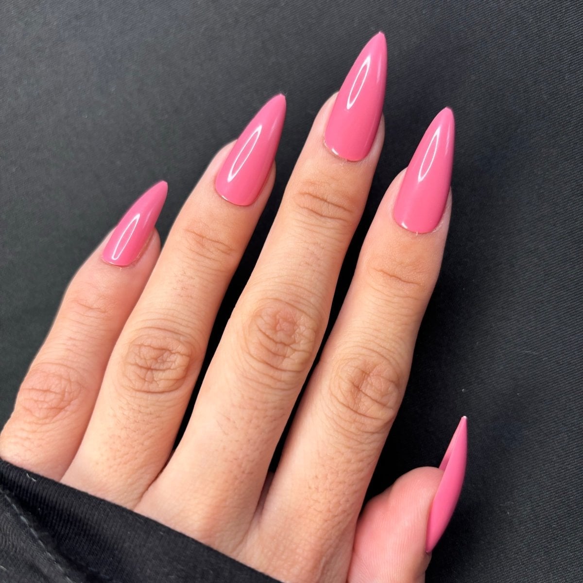 Bright Pink Glossy Long Stiletto Nails