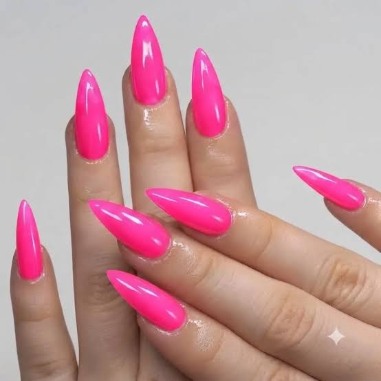Vibrant Neon Pink Glossy Long Stiletto Nails