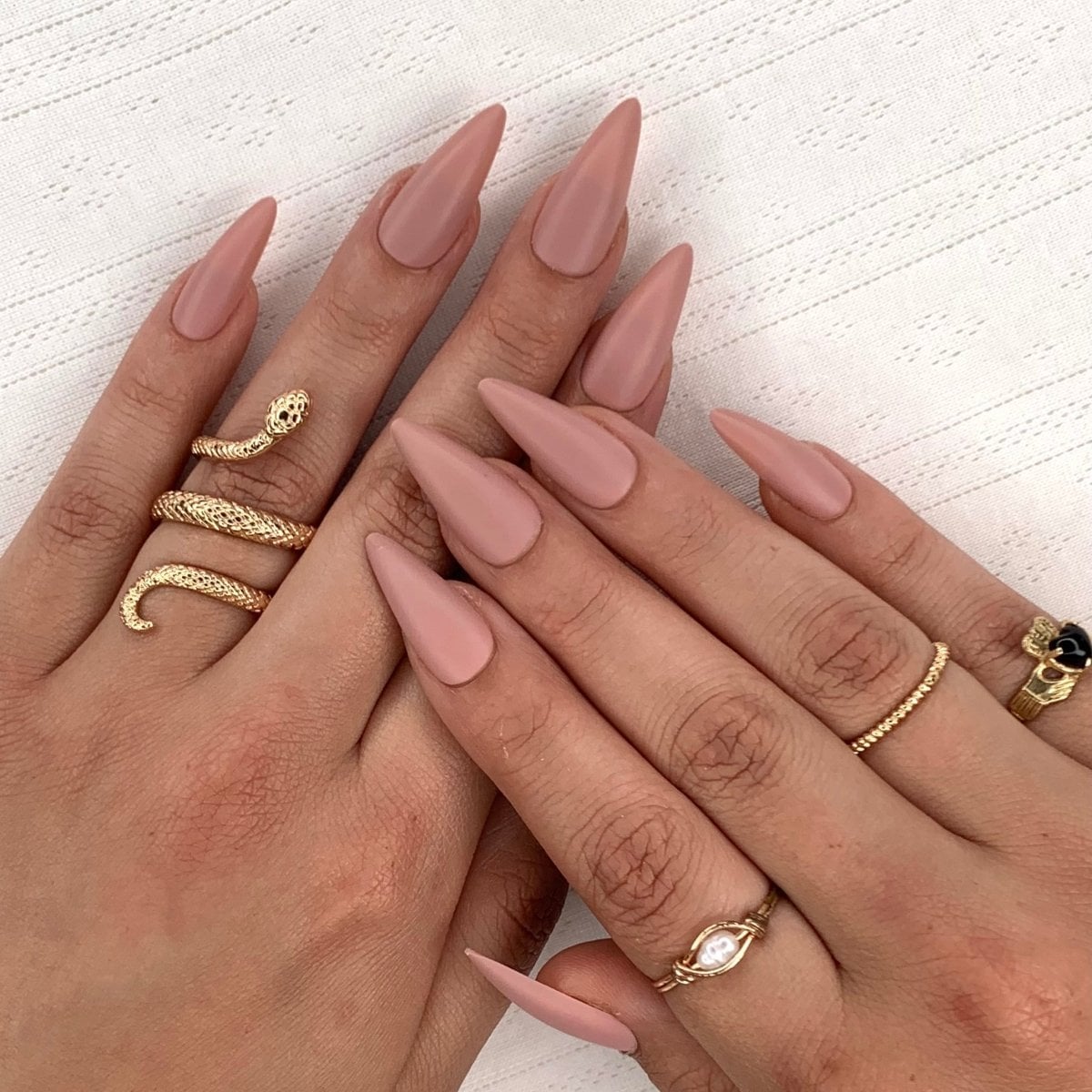 Soft Opaque Nude Matte Long Stiletto Nails