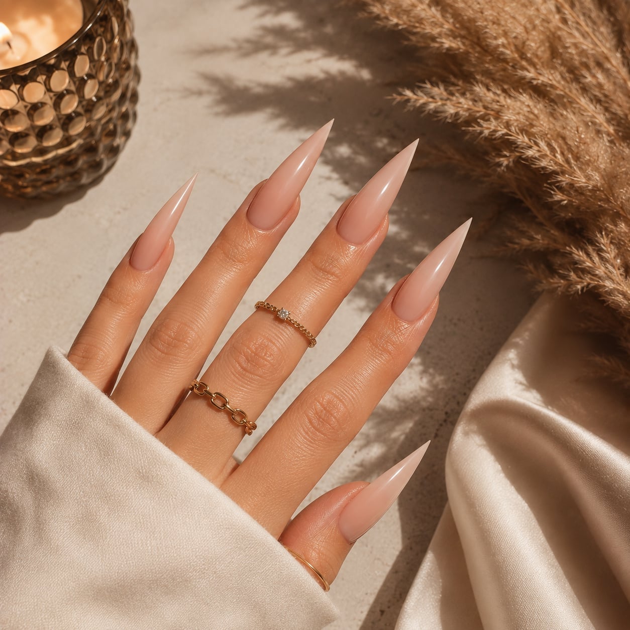Sheer Nude Glossy Extra-Long Stiletto Nails