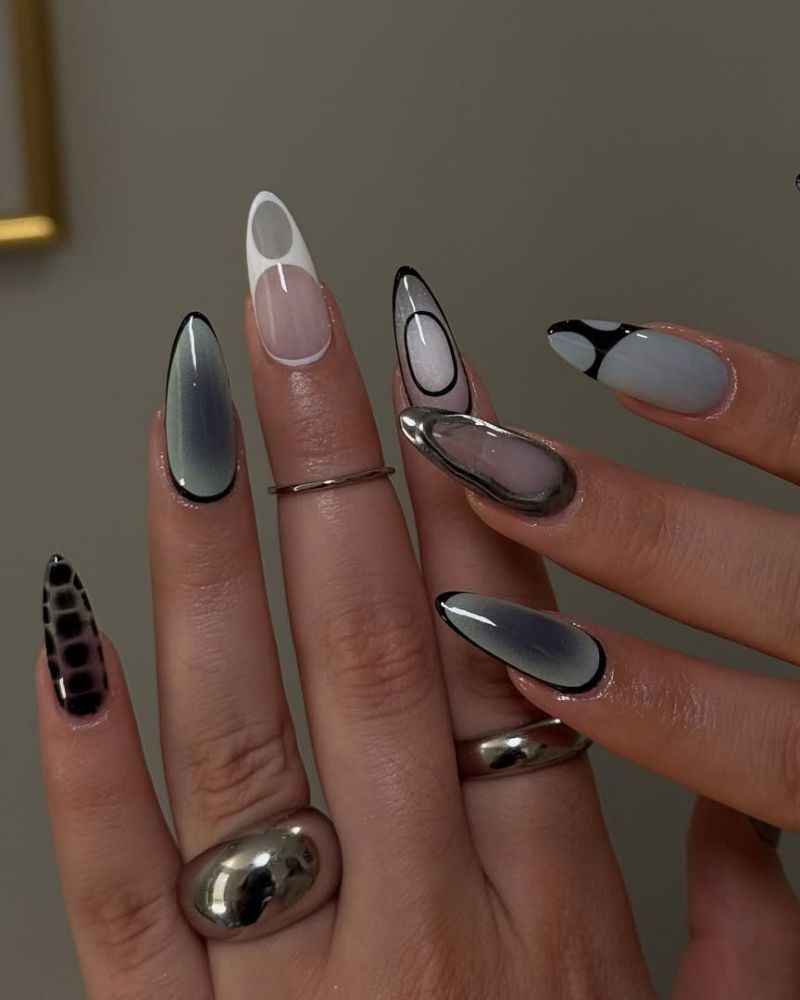 Neutral Beige Velvet Iridescent Medium Stiletto Nails