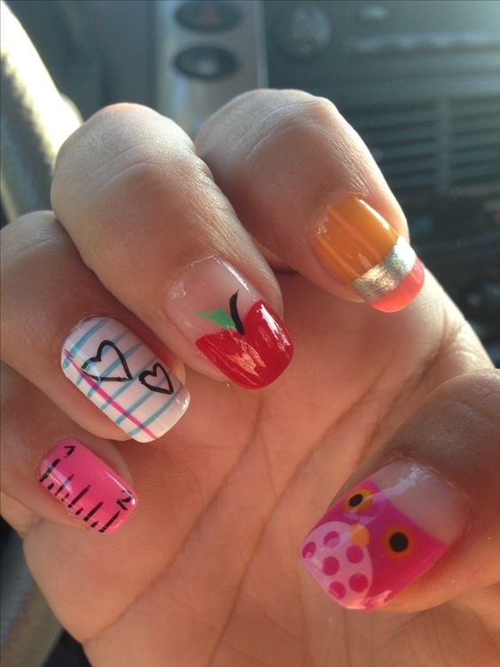Short Square Nails Pencil and Ruler Designs — Teacher Nails