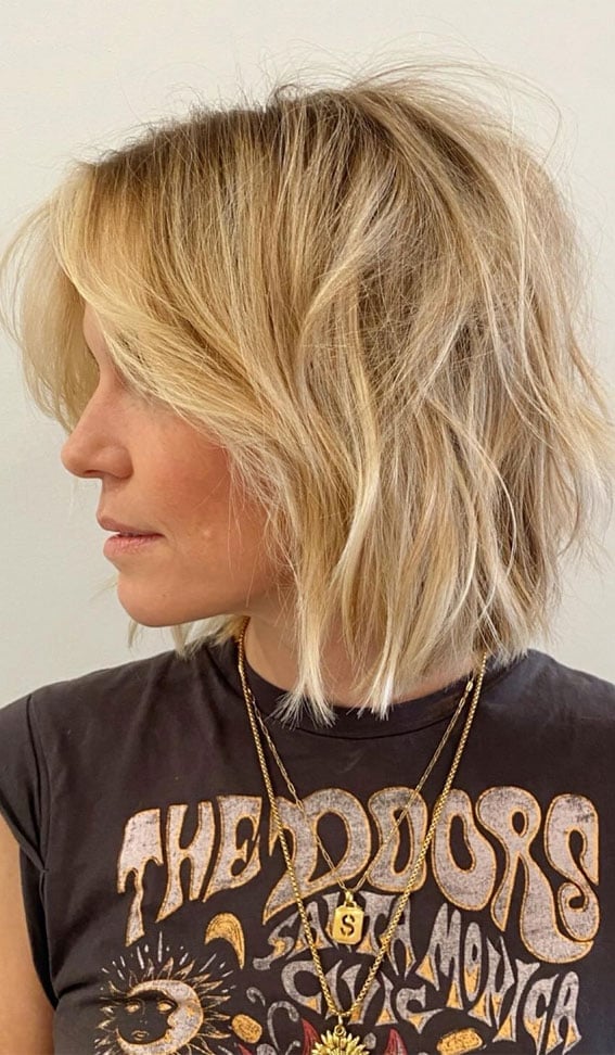 Blonde Choppy Bob With Curtain Bangs Blonde Choppy Bob With Curtain Bangs — Textured Bob