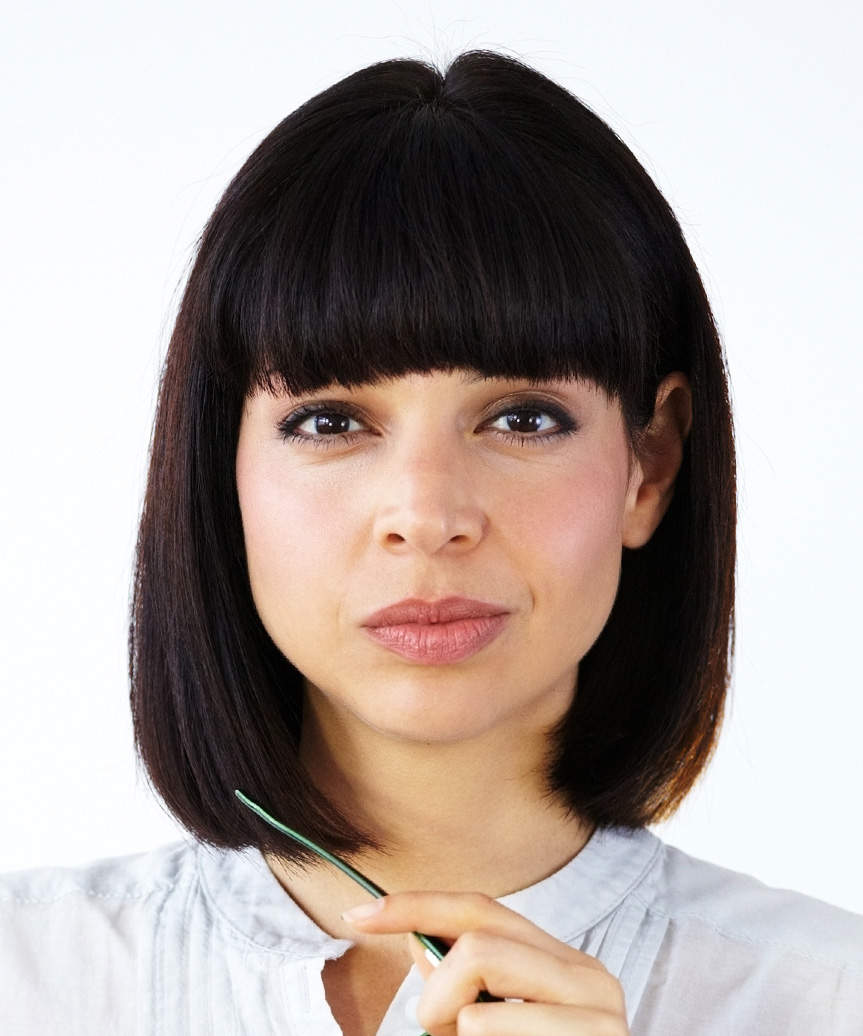 Dark Brown Chin Length Bob With Blunt Bangs Dark Brown Chin Length Bob With Blunt Bangs — Textured Bob