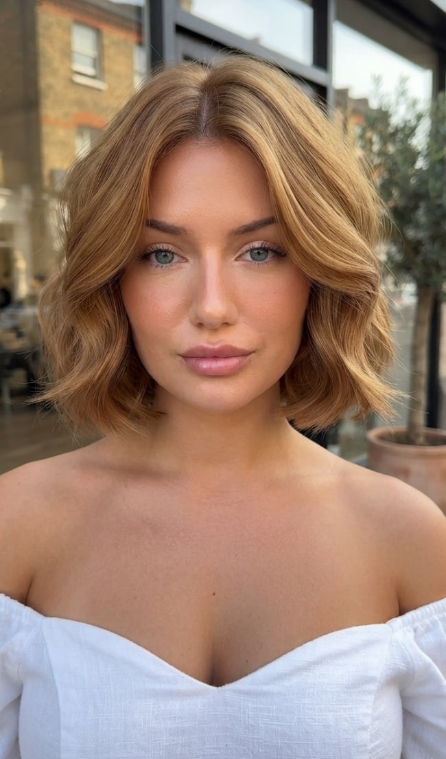 Copper Bob With Soft Curtain Bangs Copper Bob With Soft Curtain Bangs — Textured Bob