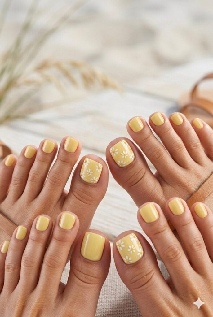 Short Square Yellow Daisy Toes Short Square Yellow Daisy Toes — Toe Nails