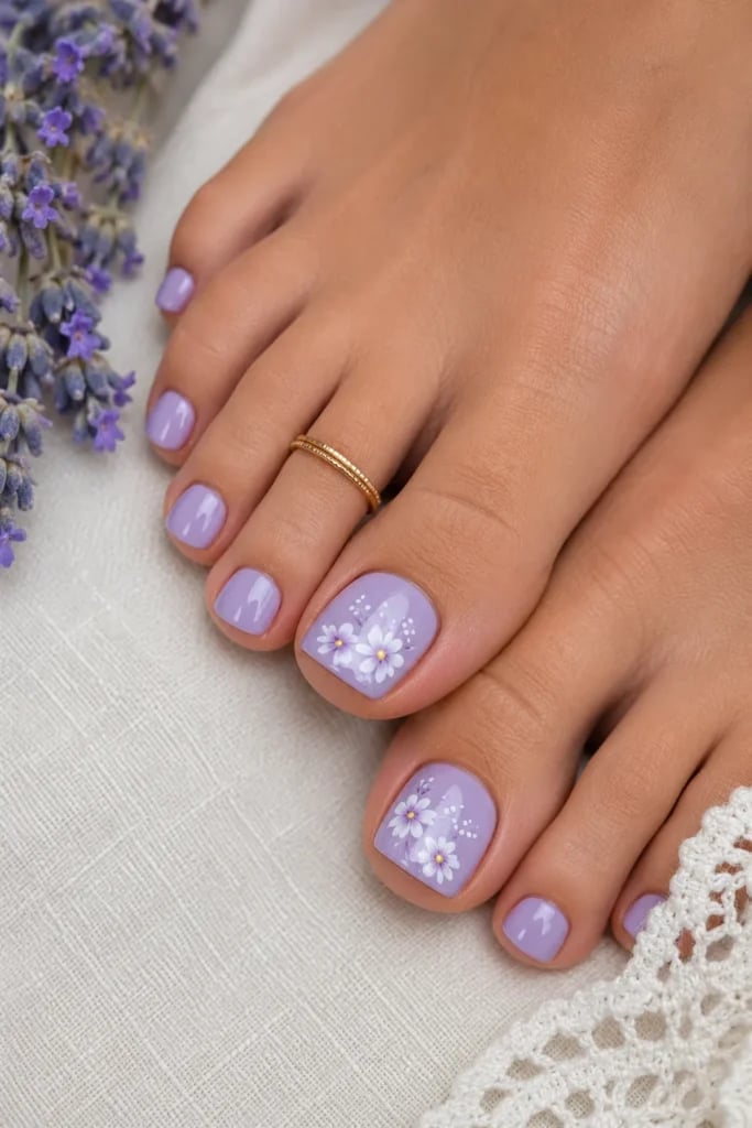Short Square Lavender Floral Toes Short Square Lavender Floral Toes — Toe Nails