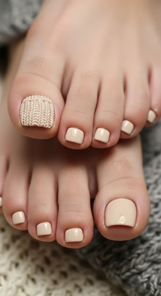 Short Square Beige Matte Knit Toes Short Square Beige Matte Knit Toes — Toe Nails