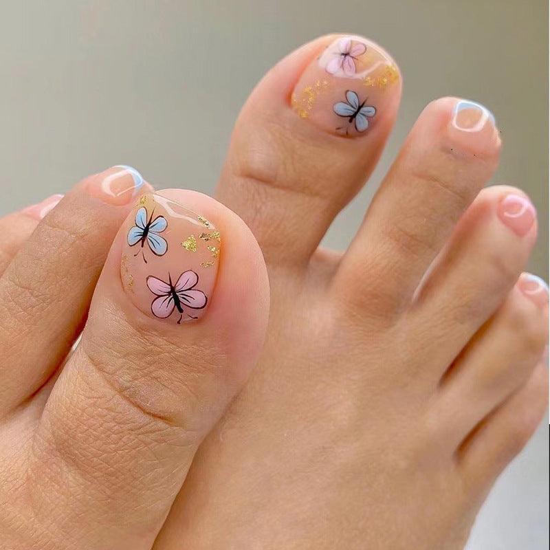 Short Square Nude Butterfly Art Toes Short Square Nude Butterfly Art Toes — Toe Nails