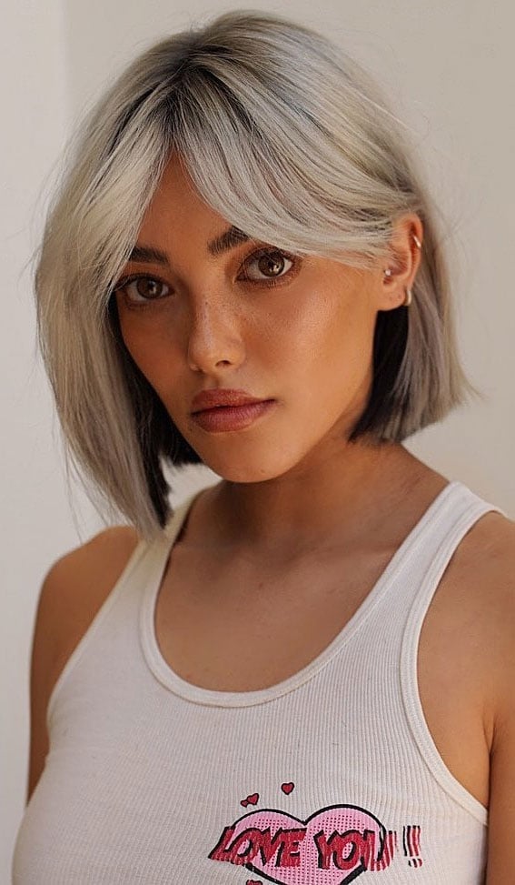 Chin Length Bob Ash Blonde With Dark Undertones Chin Length Bob Ash Blonde With Dark Undertones — Two Tone Hair