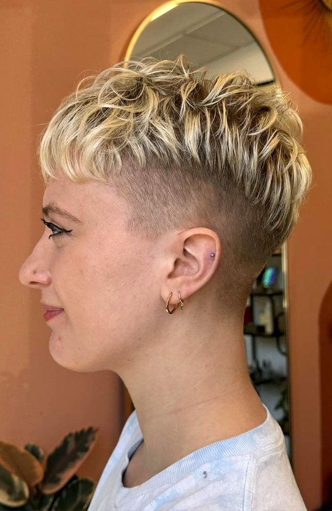 Blonde Curly Pixie With Undercut — Undercut Pixie