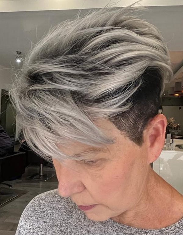 Silver Pixie With Collarbone Length Top — Undercut Pixie