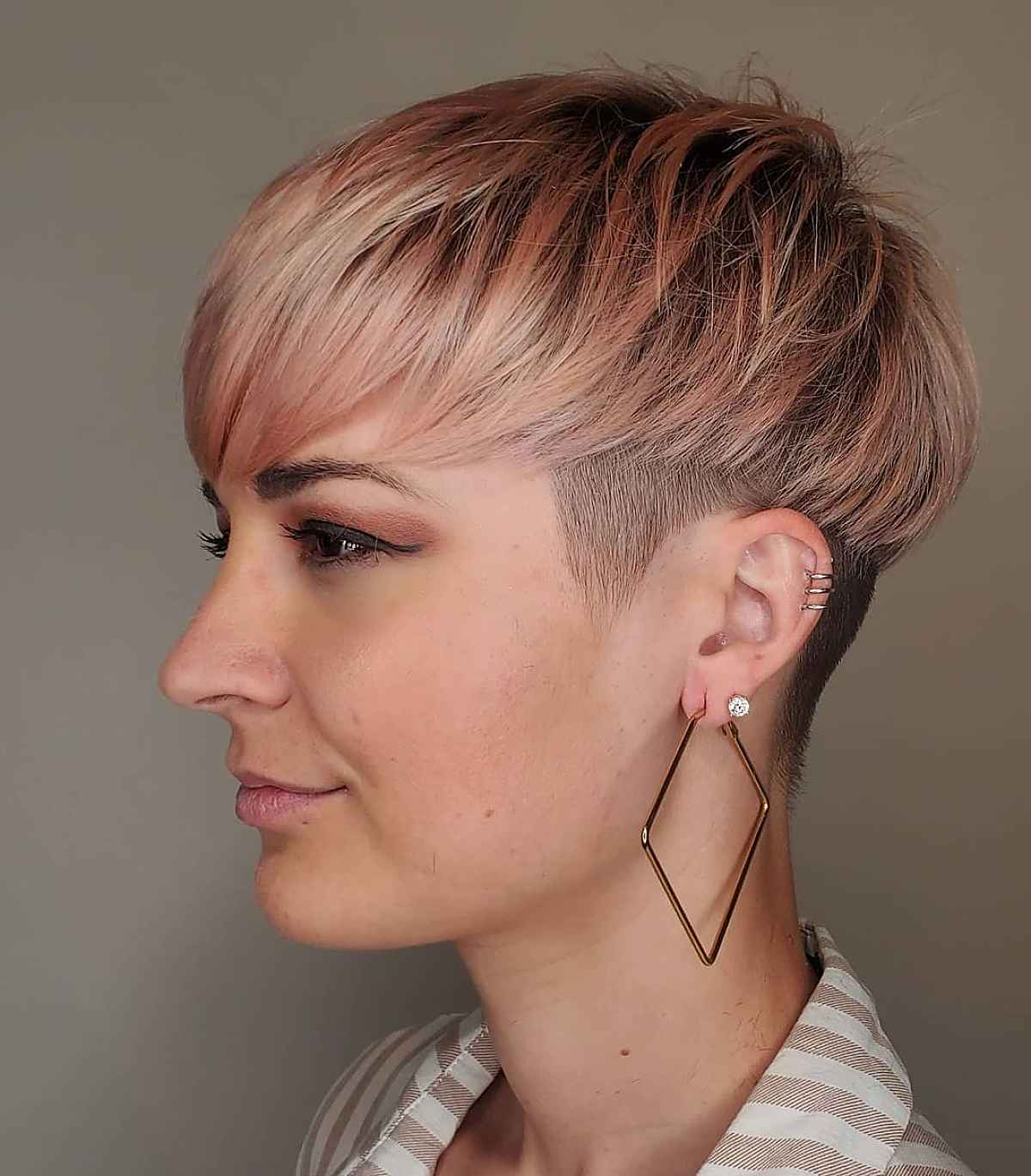 Blonde Pixie With Rose Gold Highlights — Undercut Pixie