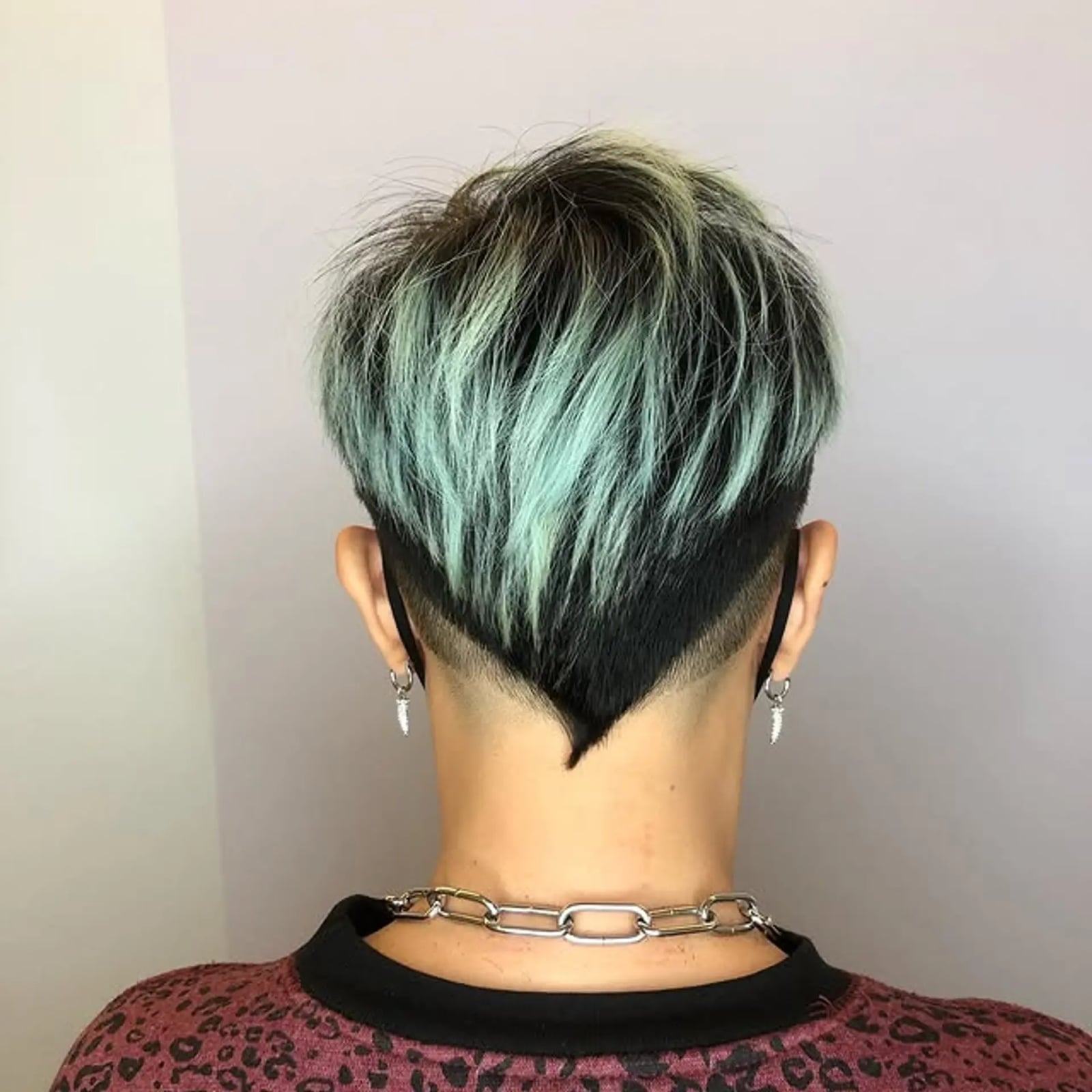 Mint Green Highlighted Pixie With V-Undercut — Undercut Pixie