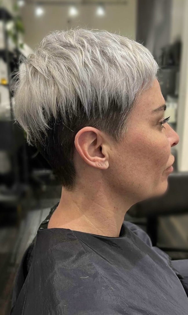 Silver Ash Blonde Pixie With Dark Undercut — Undercut Pixie