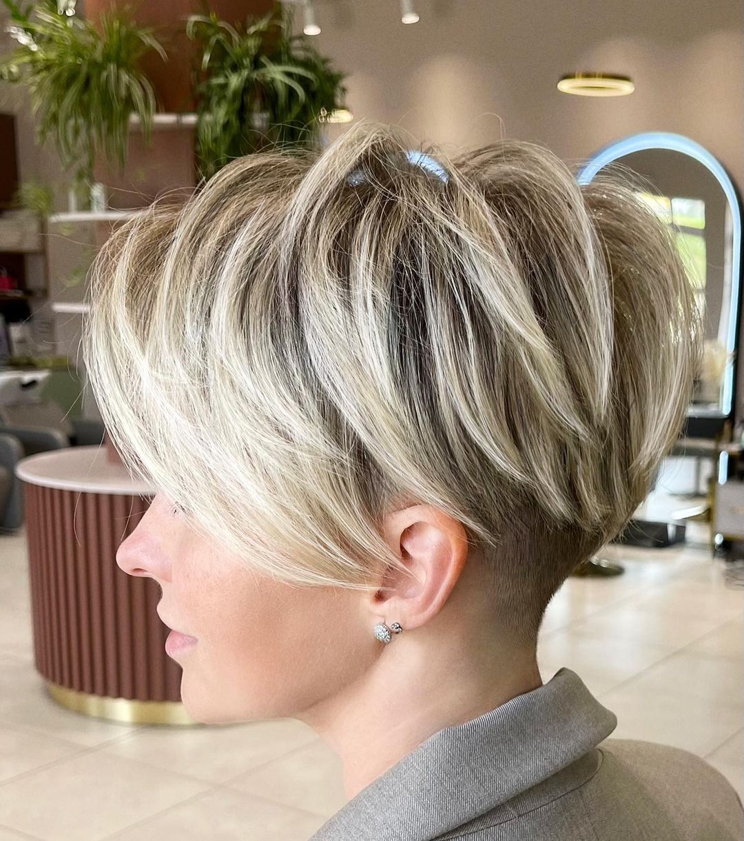 Graduated Undercut Ash Blonde Pixie — Undercut Pixie