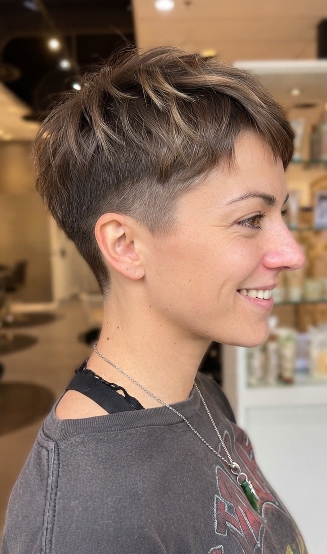 Textured Ash Brown Pixie With Undercut — Undercut Pixie