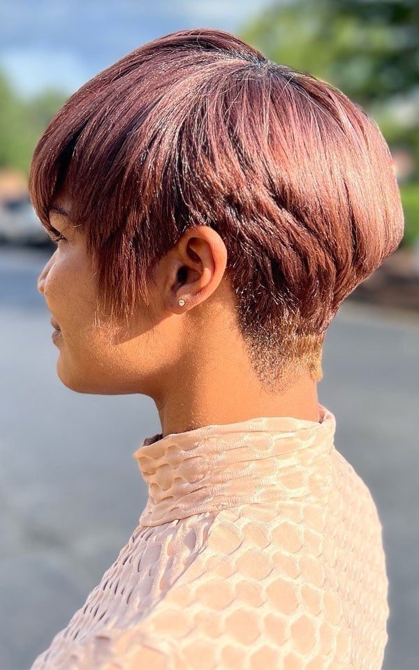 Burgundy Pixie With Textured Fringe — Undercut Pixie