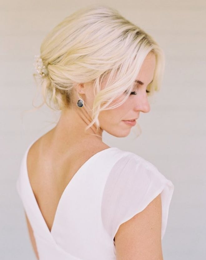 Platinum Blonde Loose Updo With Wispy Bangs — Updos for Short Hair