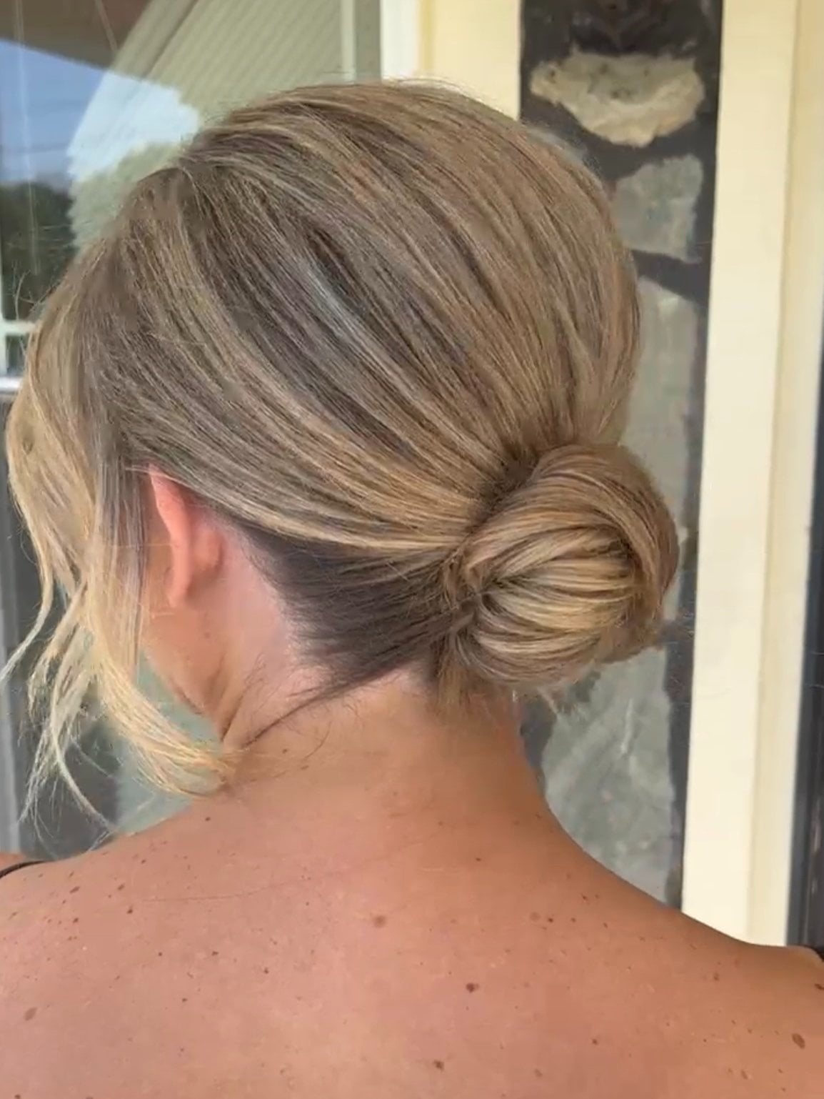 Blonde Bob Low Bun With Face-Framing Strands — Updos for Short Hair