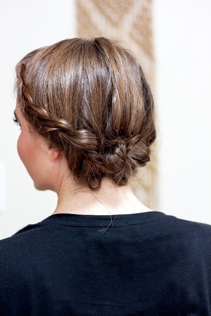 Dark Brown Braided Updo Low Bun — Updos for Short Hair
