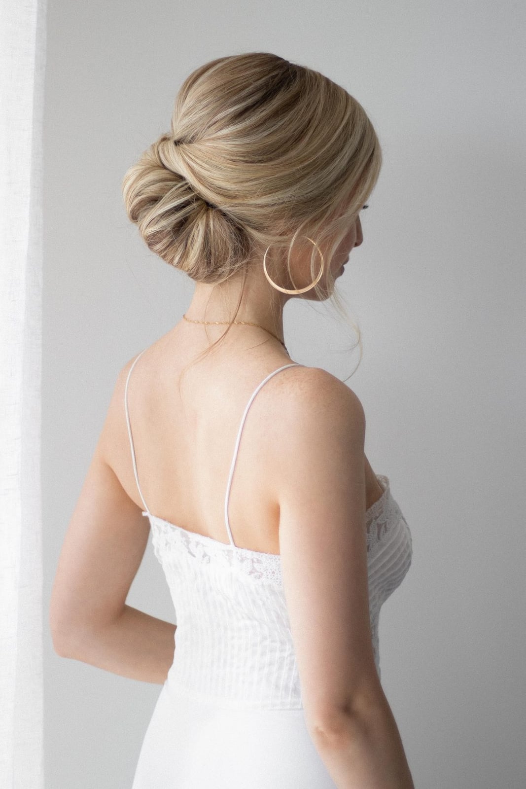Honey Blonde Chignon With Side-Swept Bangs — Updos for Short Hair