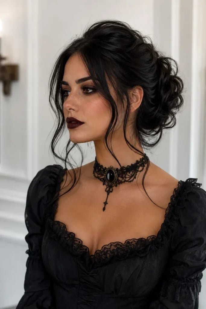 Dark Burgundy Mid-Back Ponytail Full Fringe, Straight — Vampire Haircut