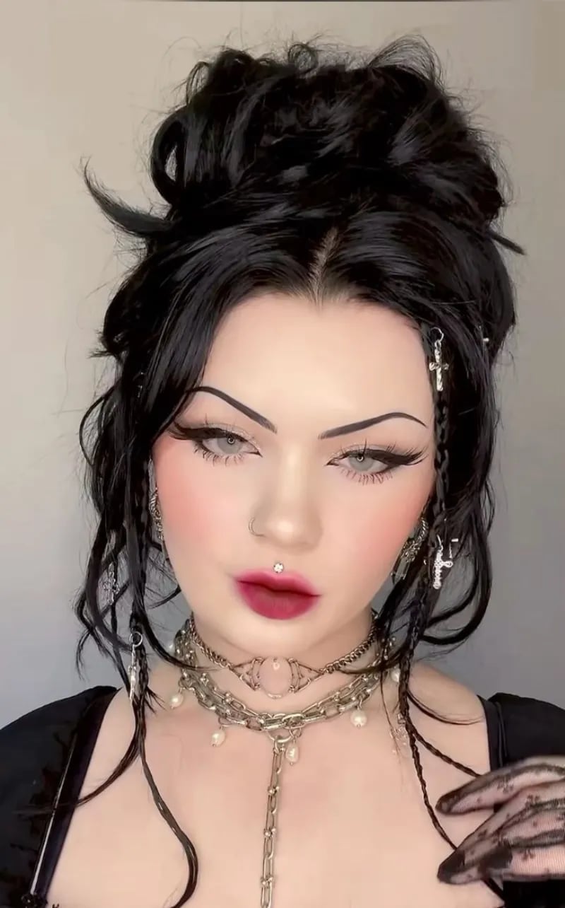 Messy Updo With Braids And Wispy Bangs — Vampire Haircut
