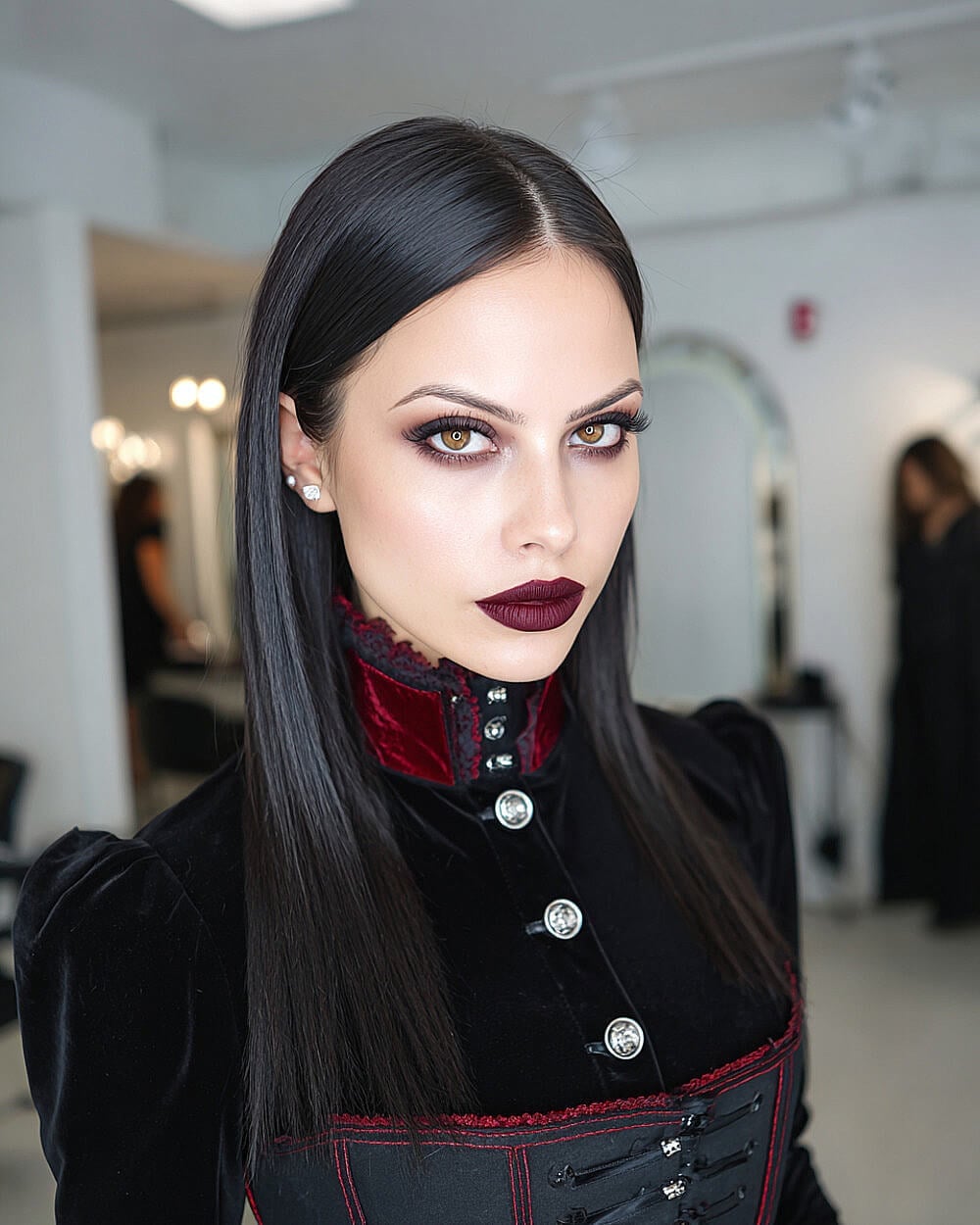 Sleek Long Black Hair — Vampire Haircut