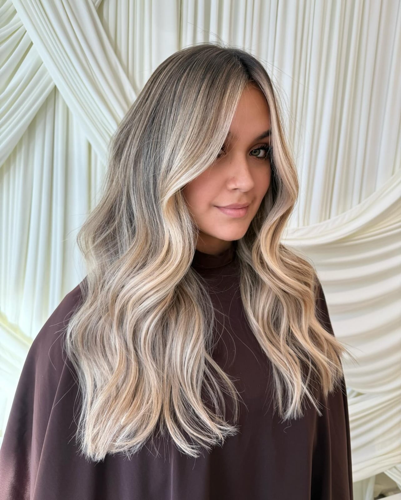 Mid-Back Creamy Vanilla Blonde With Curtain Bangs Mid-Back Creamy Vanilla Blonde With Curtain Bangs