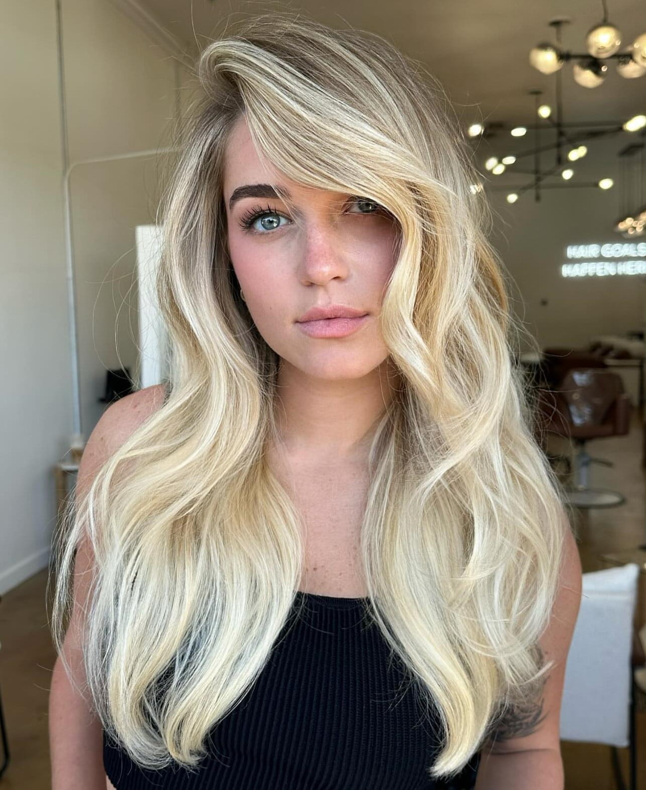 Mid-Back Vanilla Blonde With Balayage Mid-Back Vanilla Blonde With Balayage