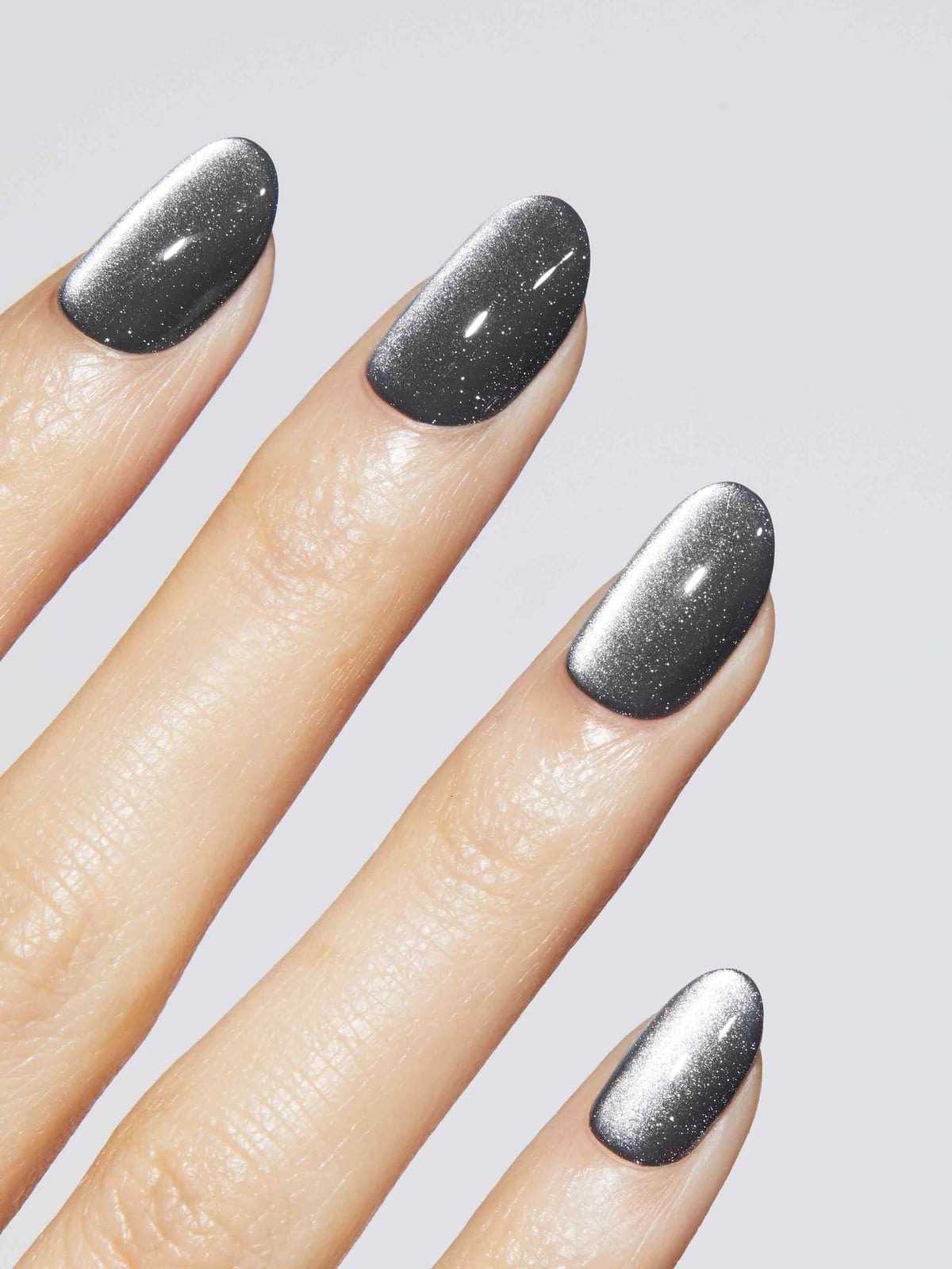 Medium Almond Gray Silver Cat-Eye — Velvet Nails
