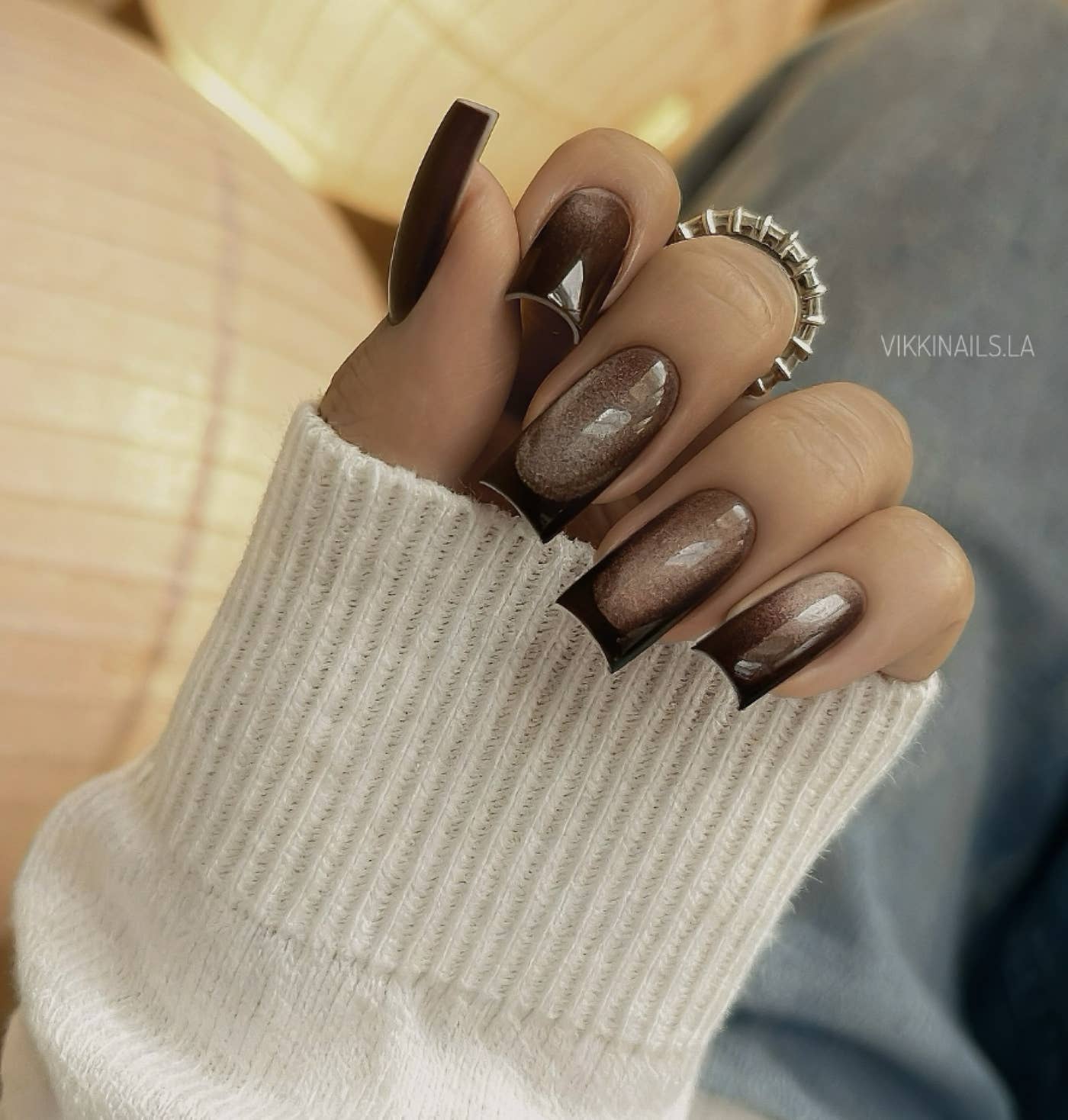 Long Square Brown Gradient Velvet Glossy — Velvet Nails