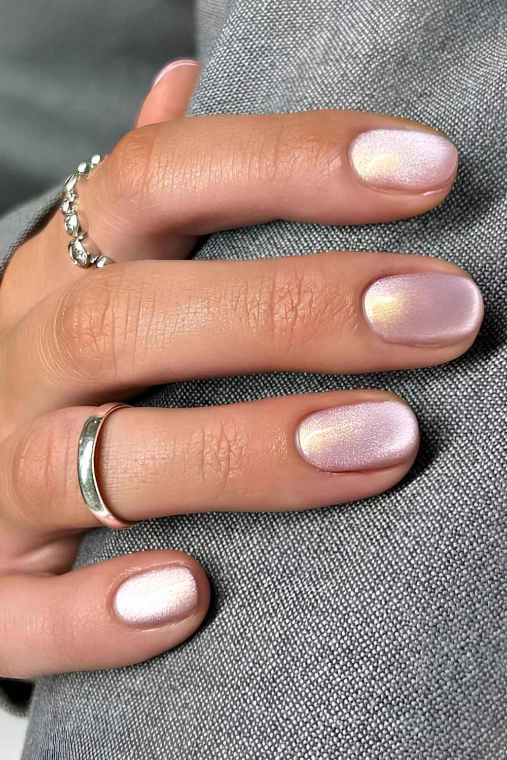 Short Soft Square Pearlescent Pink Velvet — Velvet Nails