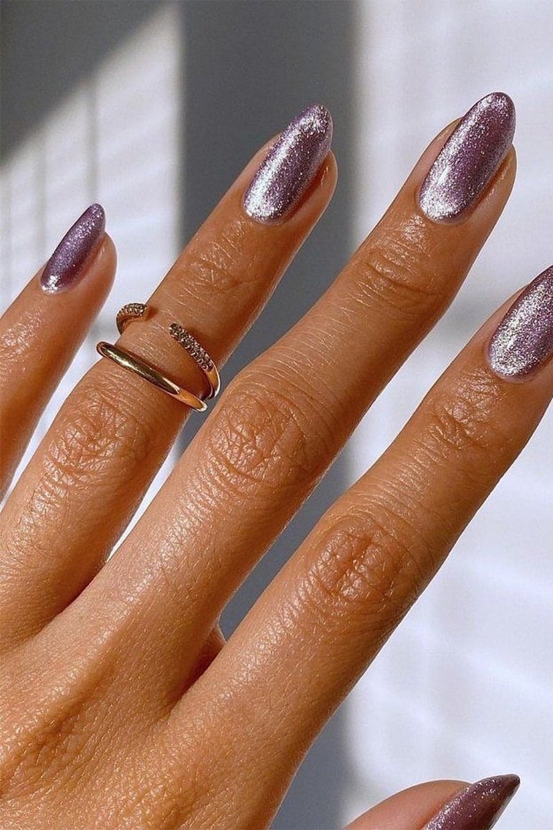 Short Almond Purple Pink Shimmer Velvet — Velvet Nails