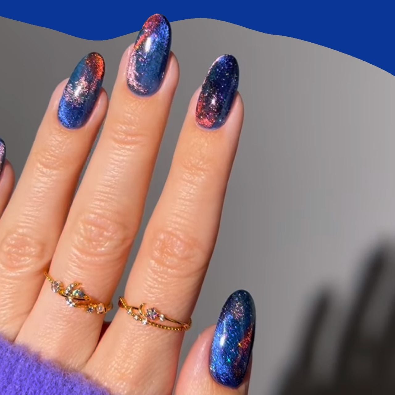 Short Oval Galaxy Velvet Glitter, Deep Blue — Velvet Nails