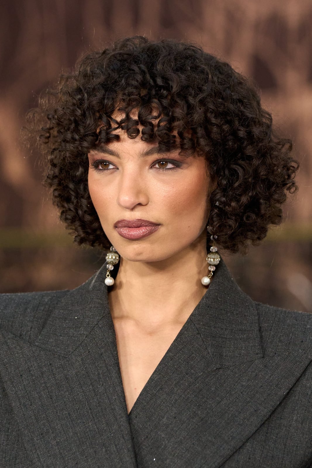 Dark Brown Curly Bob With Curtain Bangs — Very Short Haircuts