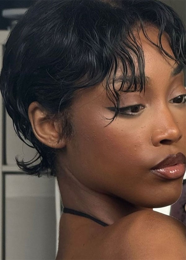 Black Pixie With Wet Look Waves — Very Short Haircuts