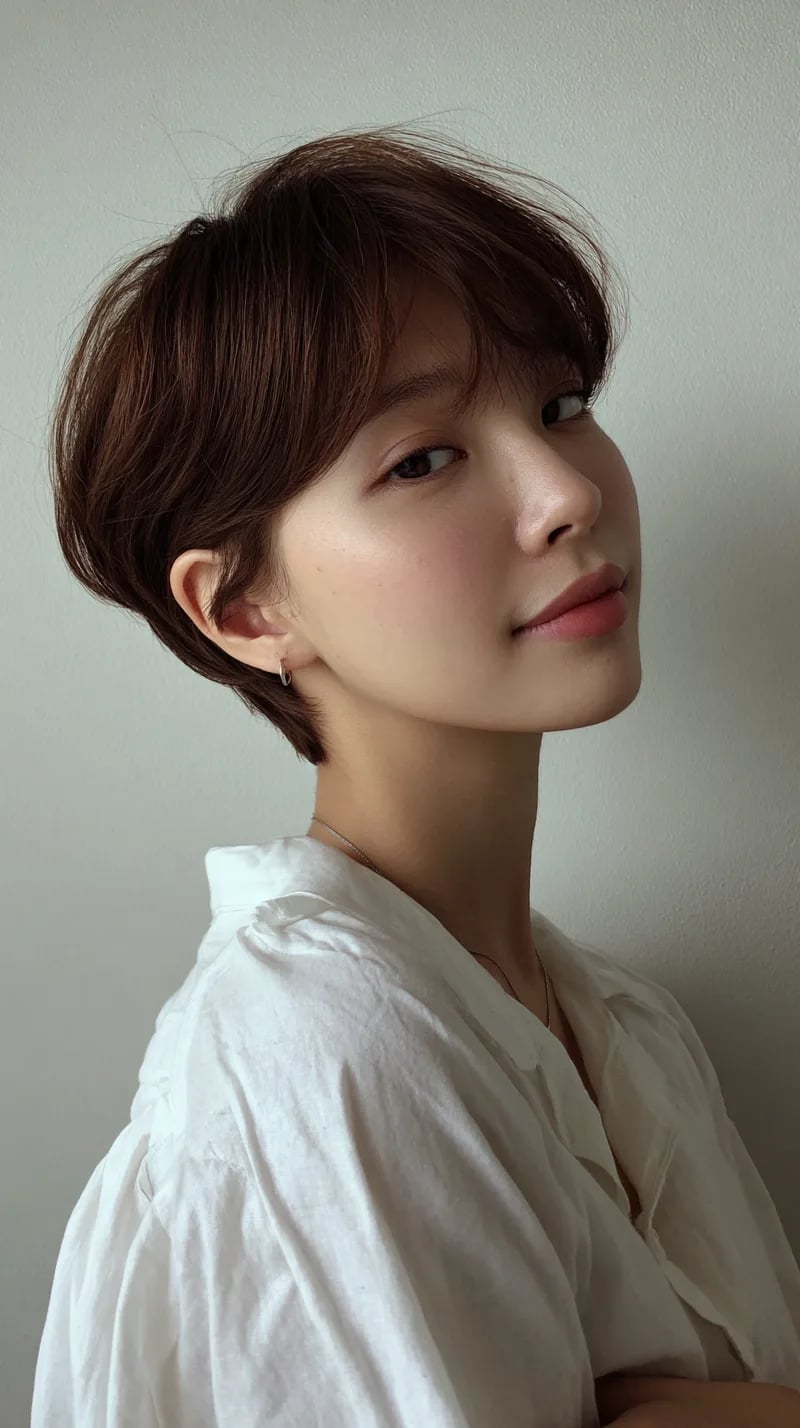 Dark Brown Pixie Bob With Layered Crown — Very Short Haircuts