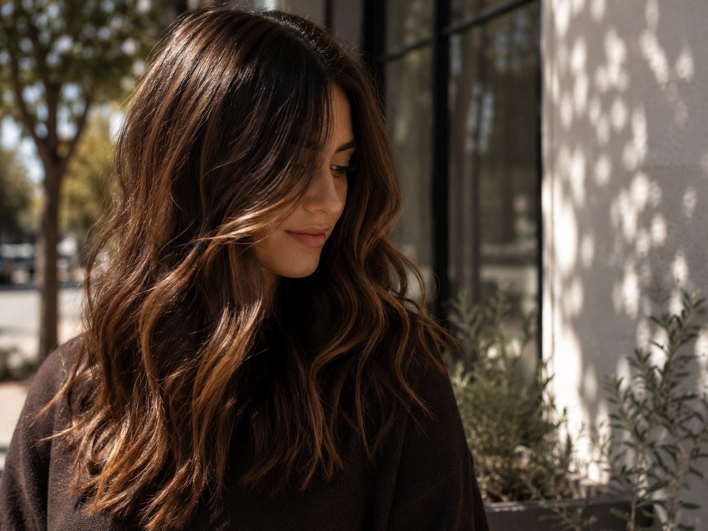 Collarbone Warm Brown With Caramel Balayage — Warm Brown Hair