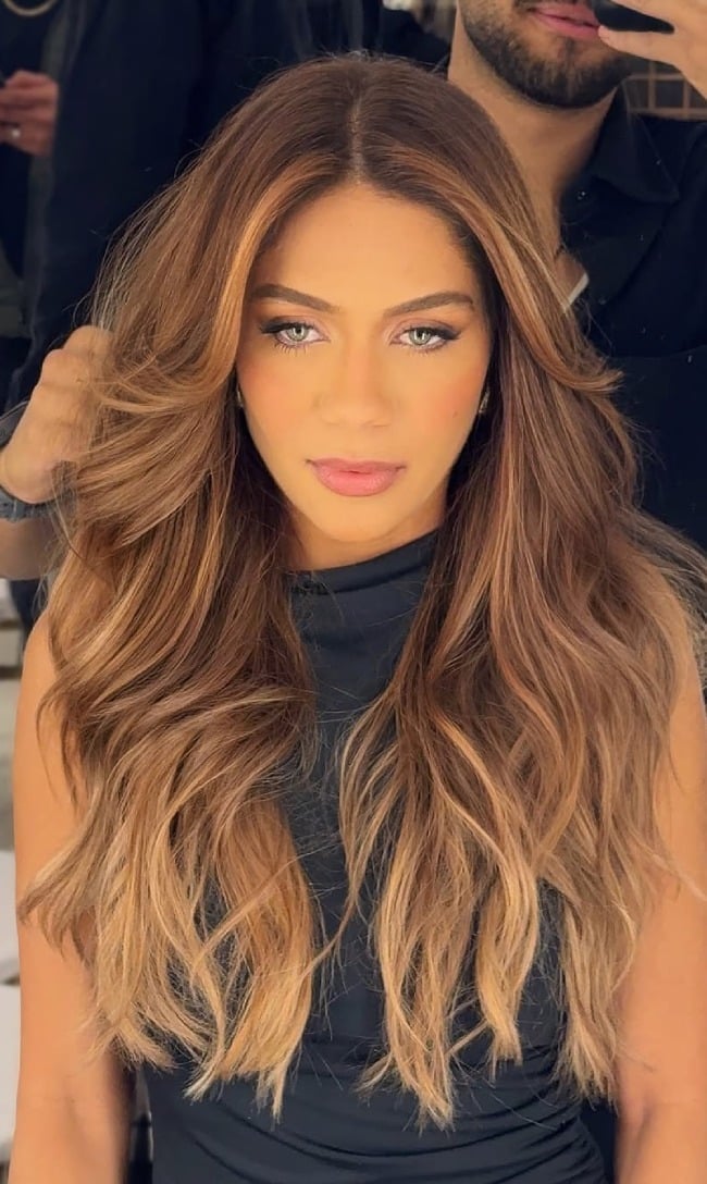 Collarbone Light Brown Honey Chestnut Balayage — Warm Brown Hair