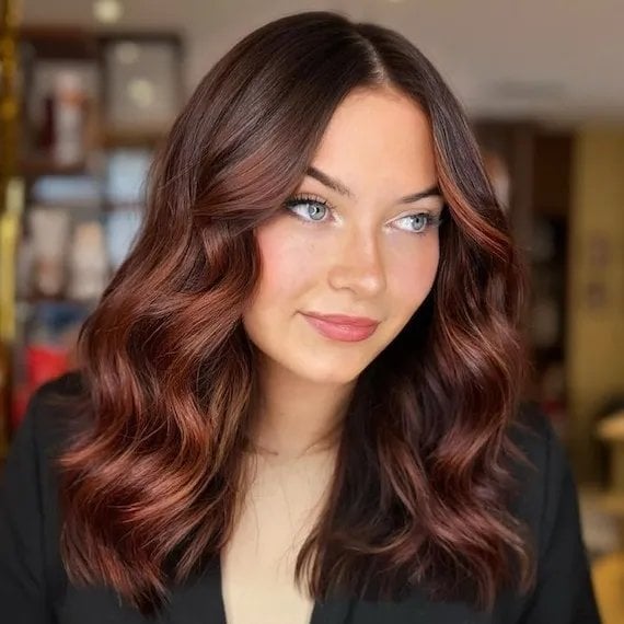 Collarbone Warm Brown With Copper Highlights — Warm Brown Hair