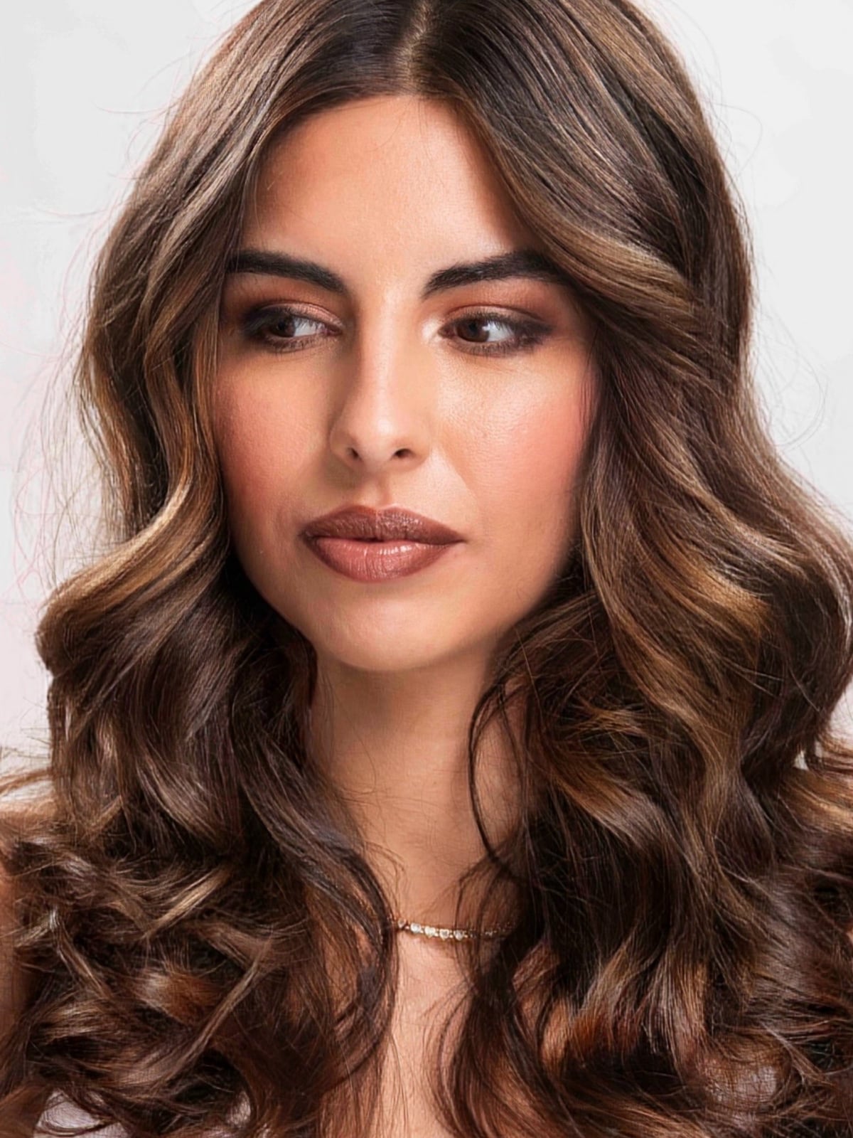 Shoulder Length Chocolate Brown With Highlights — Warm Brown Hair
